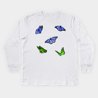 Grassy Fields Butterflies Sticker Pack Kids Long Sleeve T-Shirt